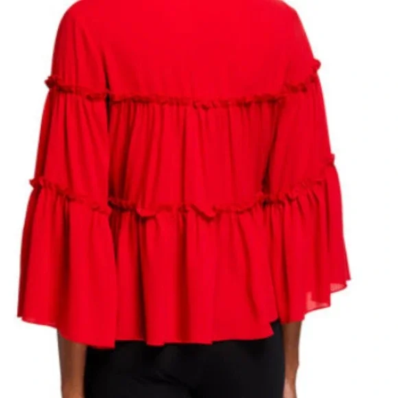 Patrizia Luca Ruffle Sleeve 3/4 Top Red Size Small - Picture 5 of 7